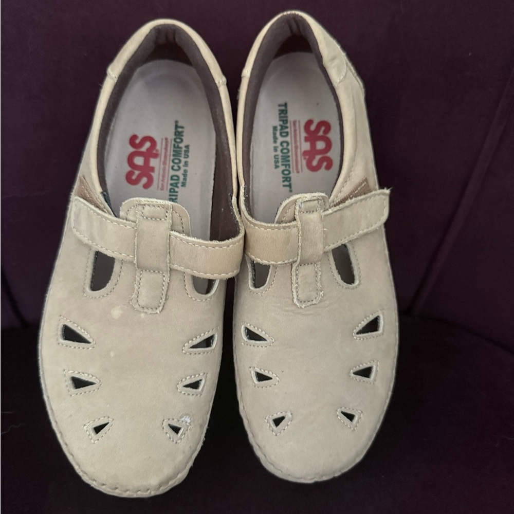 SAS Taupe Suede Slip-On Mary Jane Shoes